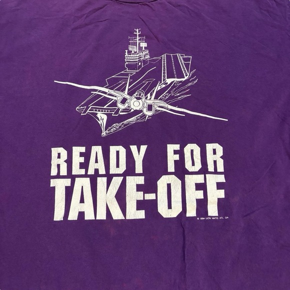 Jerzees Graphic‎ Tee Ready For Takeoff Purple One Size Military 90s Vtg USA - Picture 2 of 11